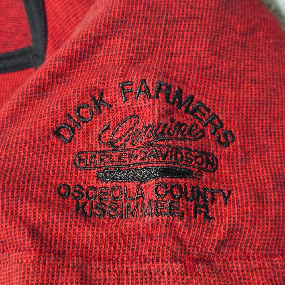 Vintage Harley Davidson Womens T Shirt "Dick‎ Farmer" Thermal Red Size Large - Picture 5 of 8